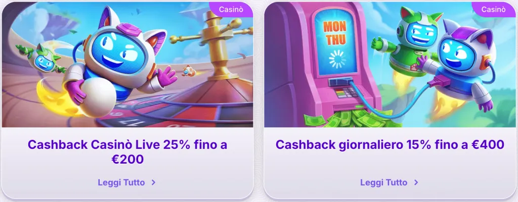Cashback settimanale fino al 25% RoboCat Casino